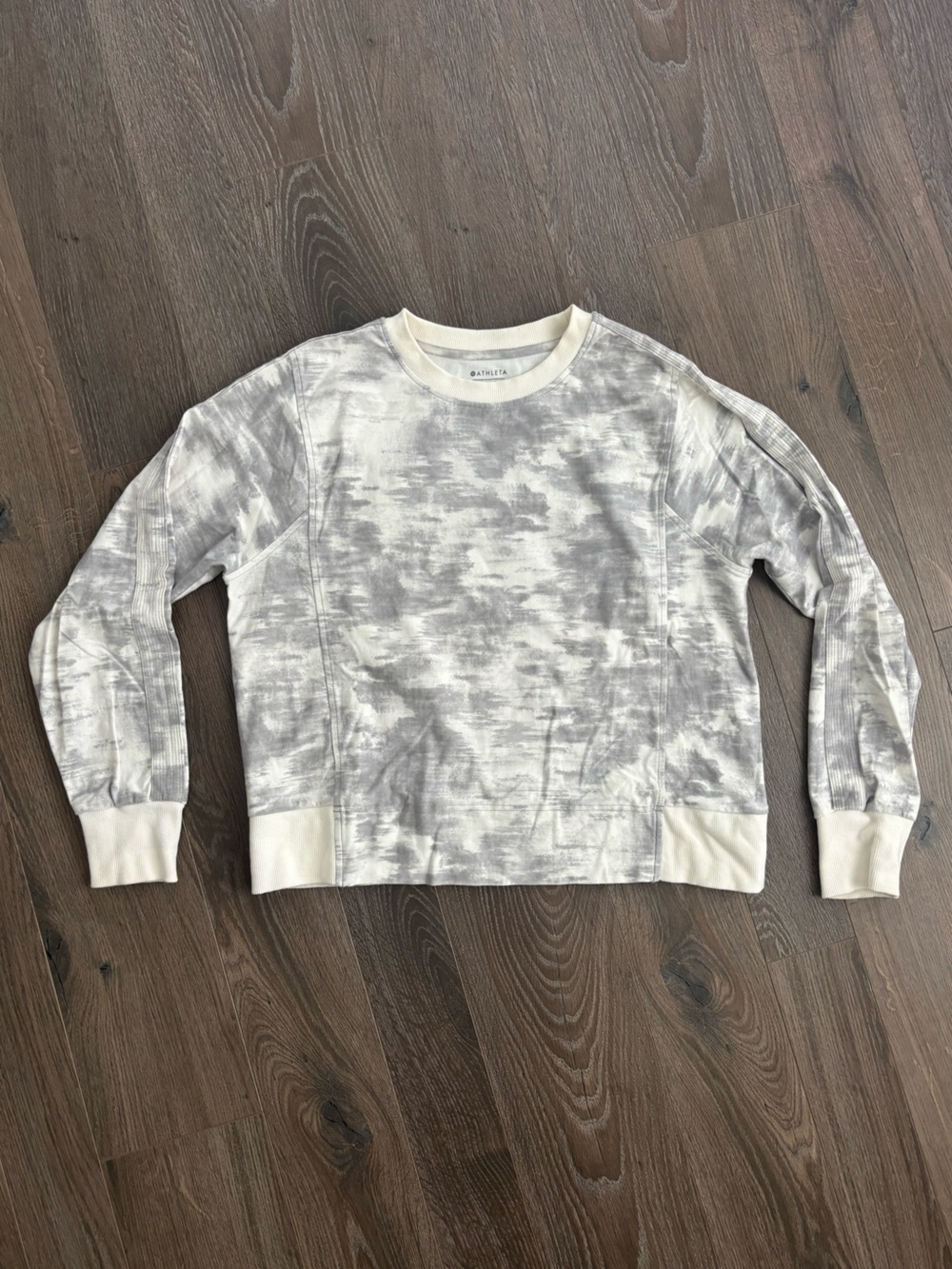 Athleta Gray and Cream Tie-Dye Crewneck Sweater